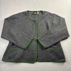 Hammerschmid Austrian Boiled Wool Trachten Cardigan Jacket Grey Green Plus Size